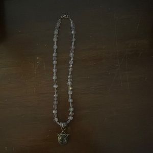 Amethyst stone necklace with amethyst stone and silver dangle